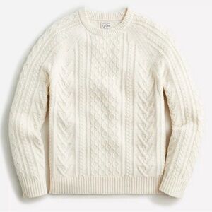 J Crew Rugged Merino Wool Blend Wheat Cable Knit Fisherman Sweater Small
